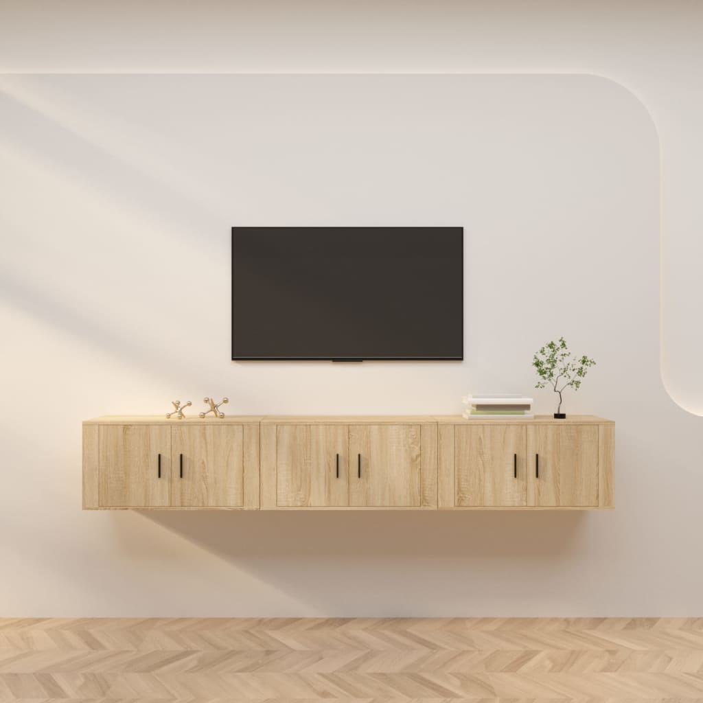 TV-Wandschränke 3 Stk. Sonoma-Eiche 80x34,5x40 cm