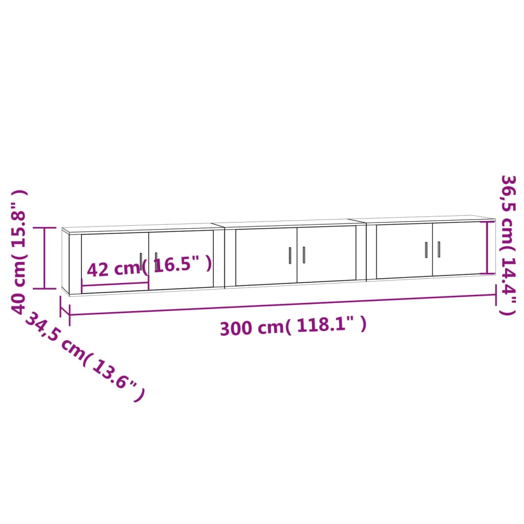 TV-Wandschränke 3 Stk. Sonoma-Eiche 100x34,5x40 cm