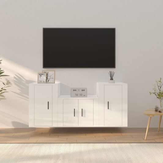 Ensemble de meubles TV 3 pièces, blanc brillant, matériau à base de bois