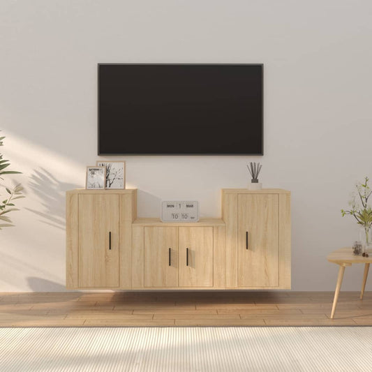 Ensemble de meubles TV 3 pièces en bois de chêne Sonoma