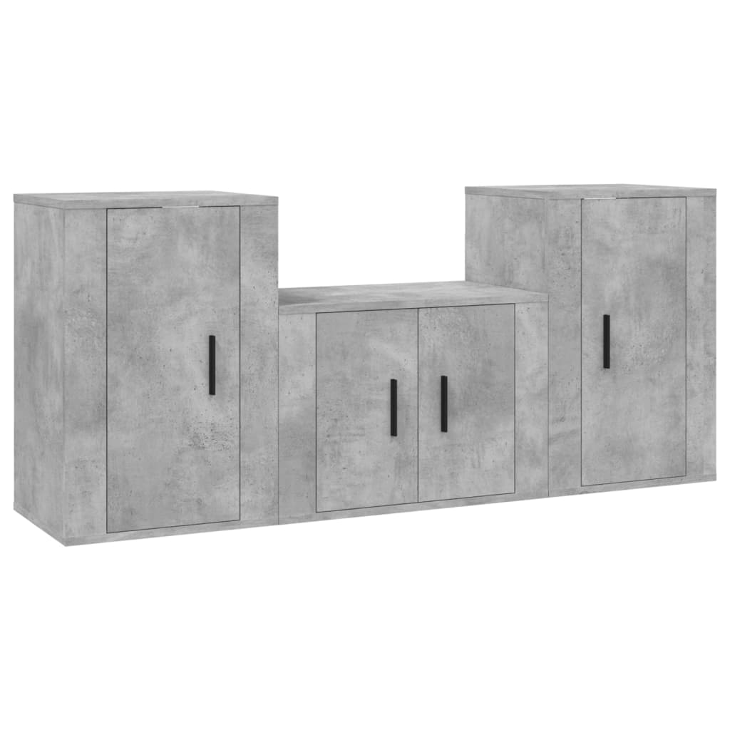 Ensemble de meubles TV 3 pièces en béton gris à base de bois