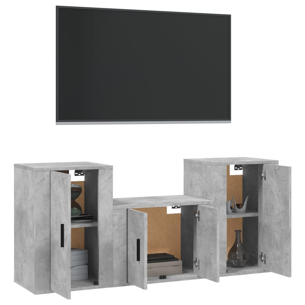 Ensemble de meubles TV 3 pièces en béton gris à base de bois