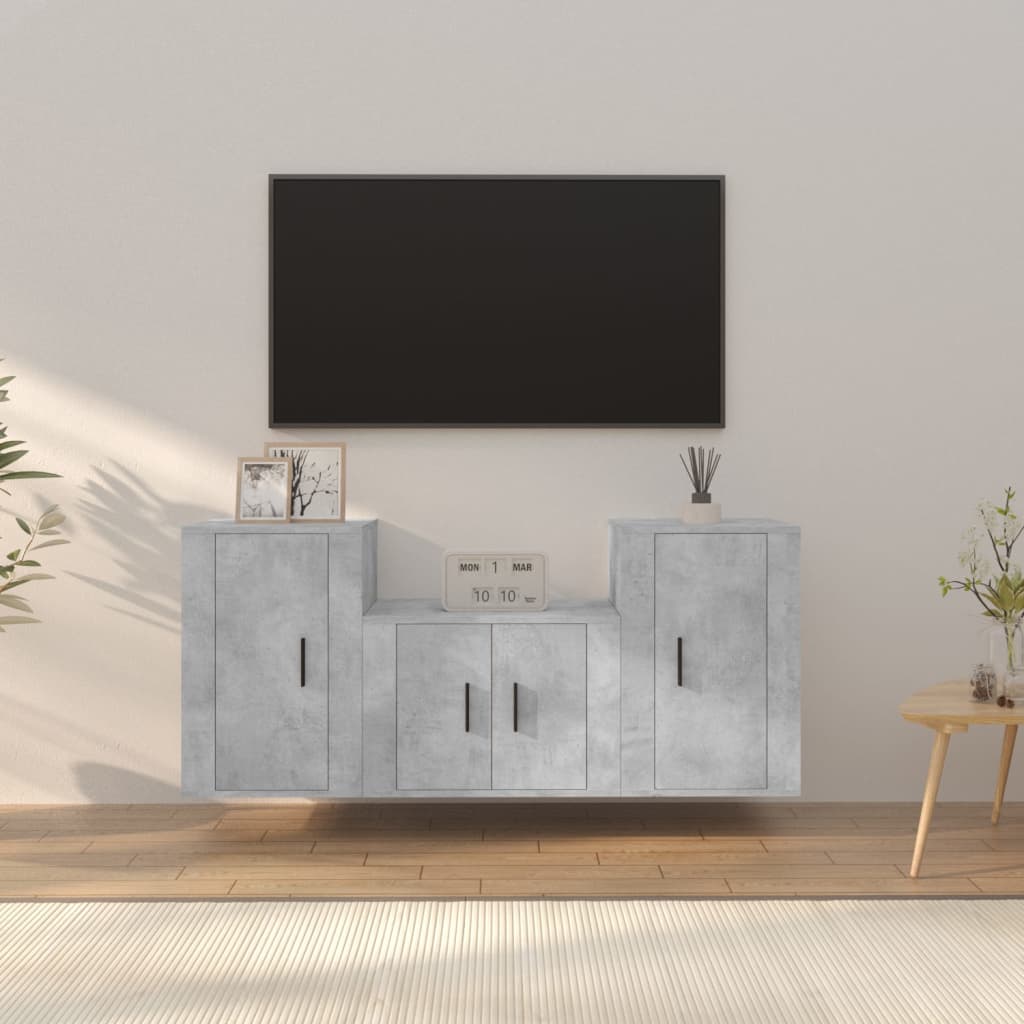 Ensemble de meubles TV 3 pièces en béton gris à base de bois