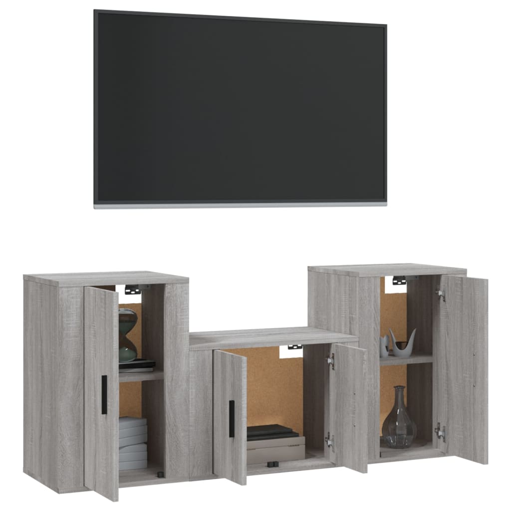 Ensemble de meubles TV 3 pièces, en bois de Sonoma gris