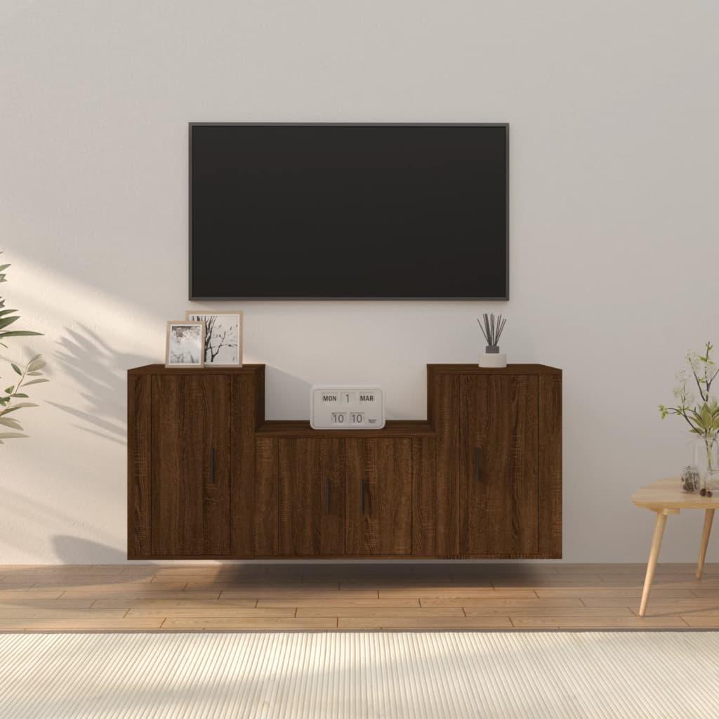 Ensemble de meubles TV 3 pièces en bois aspect chêne brun