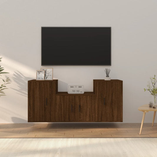 Ensemble de meubles TV 3 pièces en bois aspect chêne brun