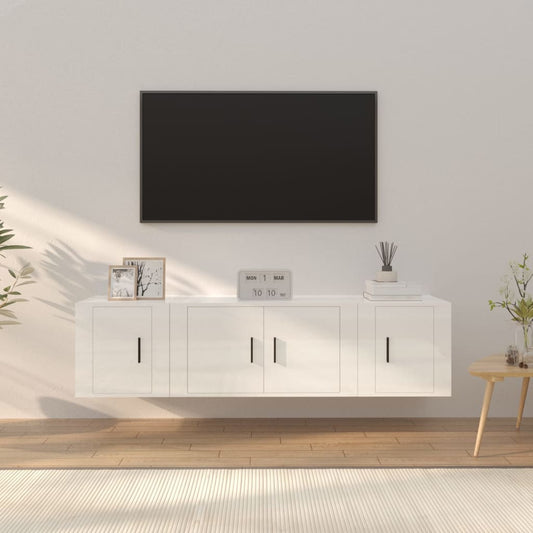 Ensemble de meubles TV 3 pièces, blanc brillant, matériau à base de bois
