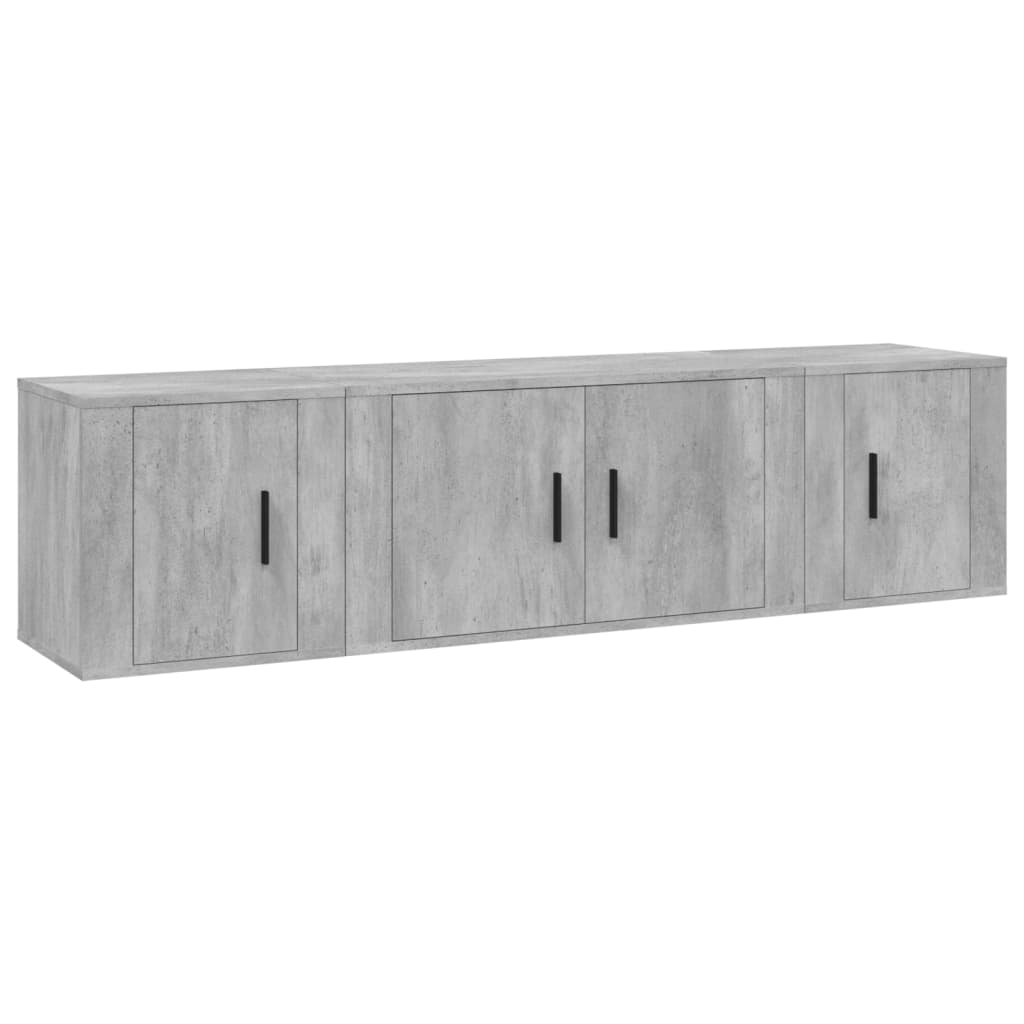Ensemble de meubles TV 3 pièces en béton gris à base de bois