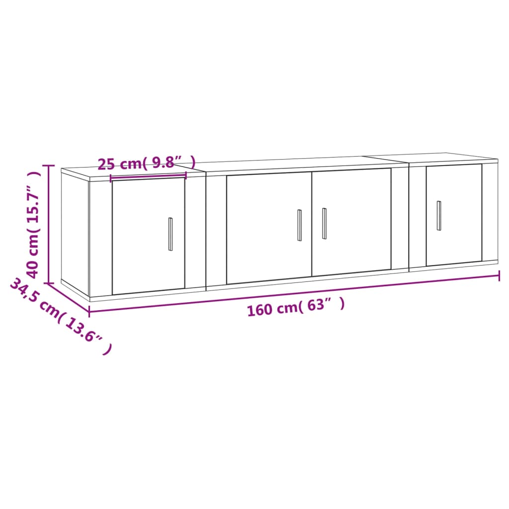 3-tlg. TV-Schrank-Set Betongrau Holzwerkstoff