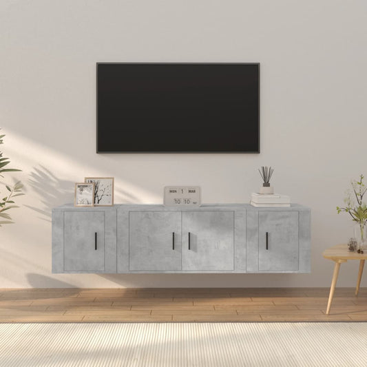 Ensemble de meubles TV 3 pièces en béton gris à base de bois