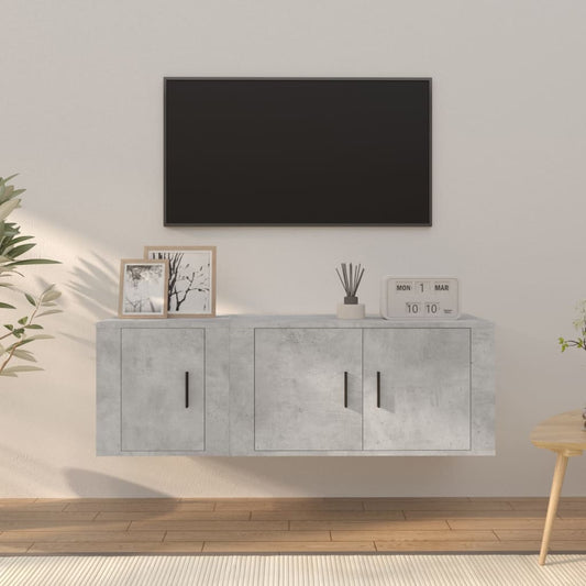 2-tlg. TV-Schrank-Set Betongrau Holzwerkstoff