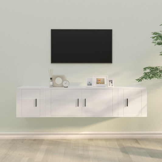 Ensemble de meubles TV 3 pièces, blanc brillant, matériau à base de bois