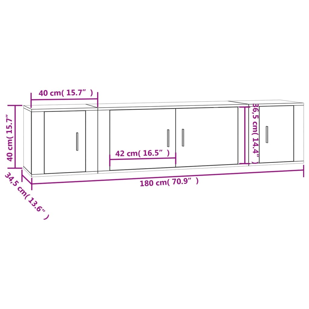 3-tlg. TV-Schrank-Set Betongrau Holzwerkstoff