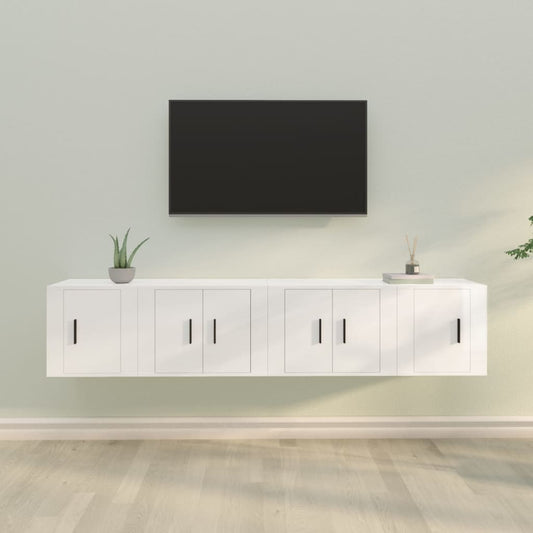 Ensemble de meubles TV 4 pièces, blanc brillant, matériau à base de bois