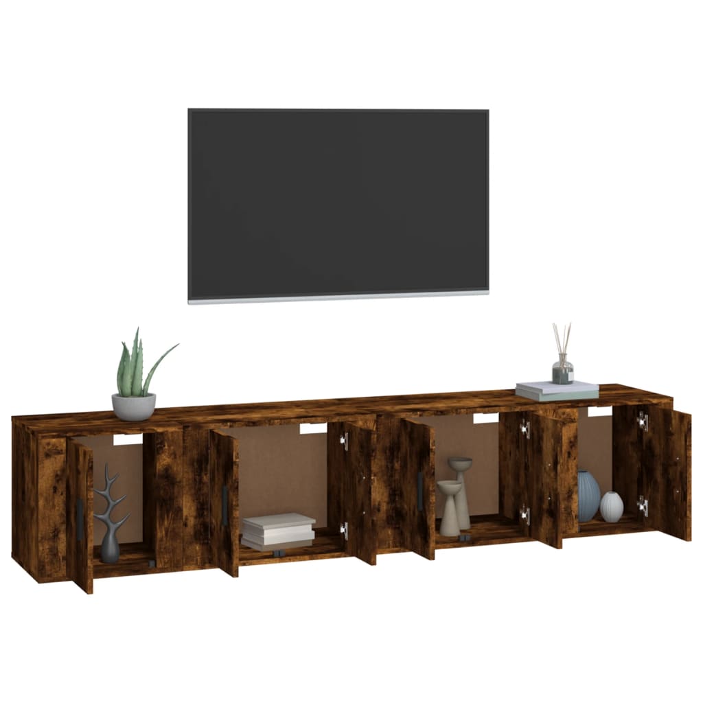 Ensemble de meubles TV 4 pièces en bois de chêne fumé