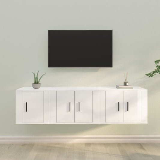 Ensemble de meubles TV 3 pièces, blanc brillant, matériau à base de bois