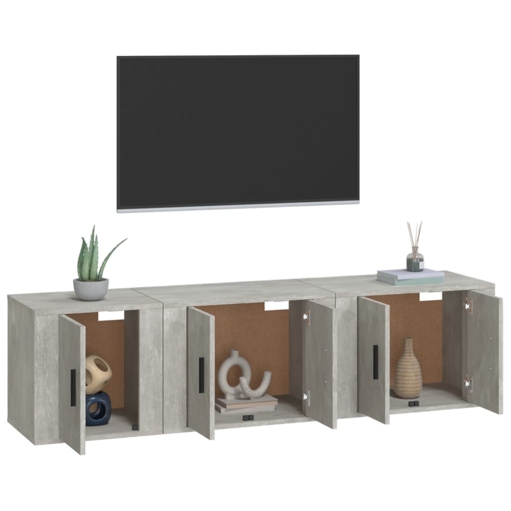Ensemble de meubles TV 3 pièces en béton gris à base de bois