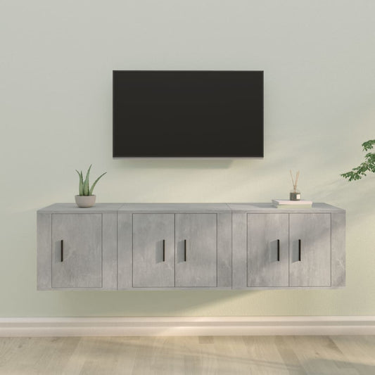 Ensemble de meubles TV 3 pièces en béton gris à base de bois