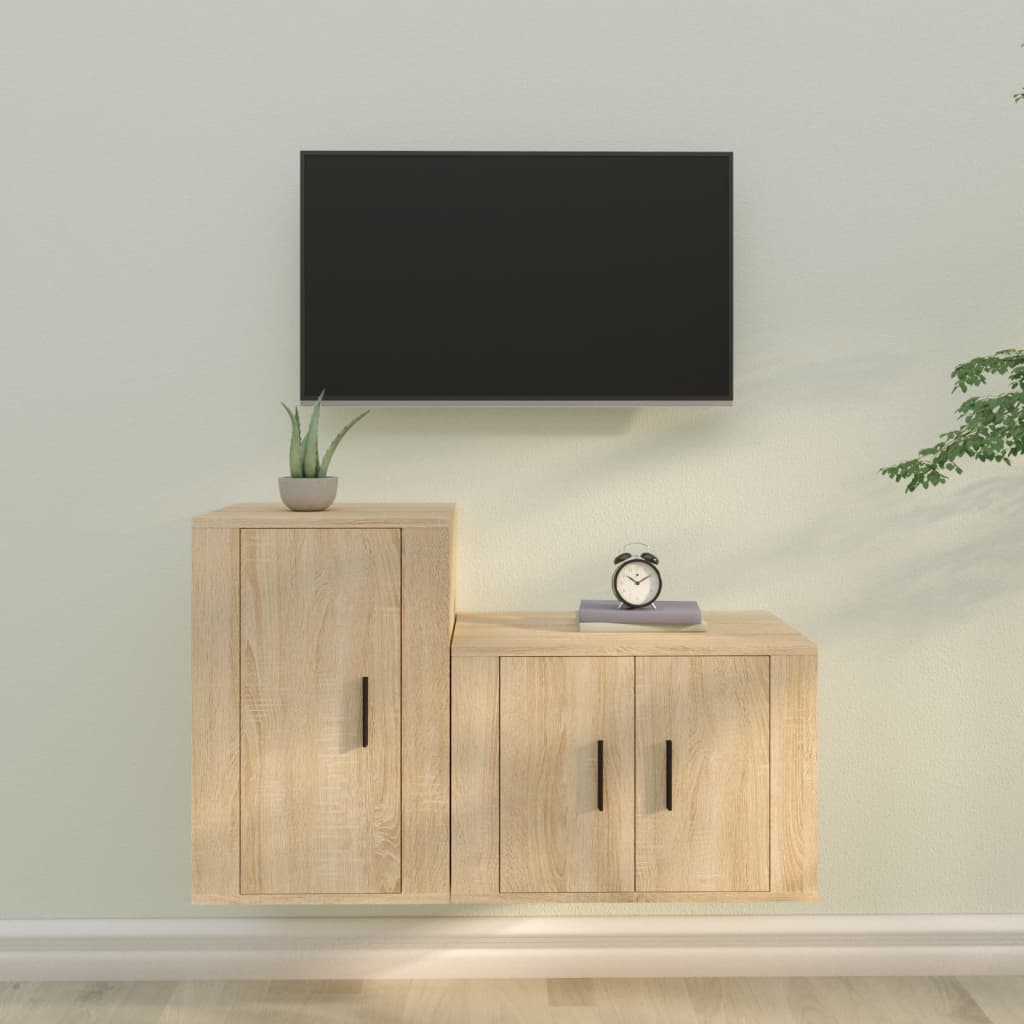 Ensemble de meubles TV 2 pièces en bois de chêne Sonoma