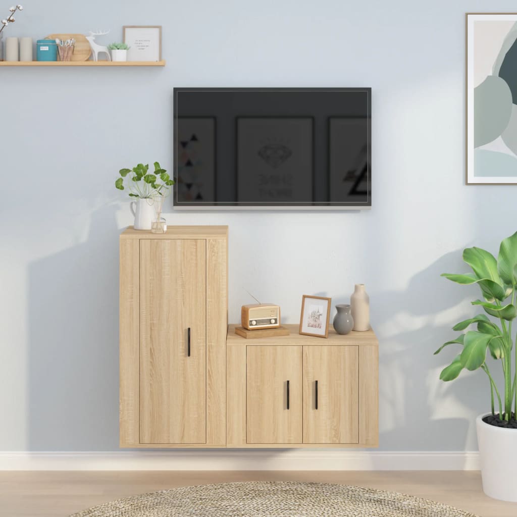 Ensemble de meubles TV 2 pièces en bois de chêne Sonoma