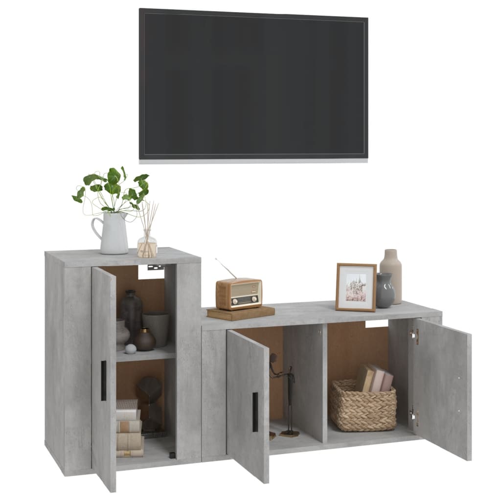 2-tlg. TV-Schrank-Set Betongrau Holzwerkstoff