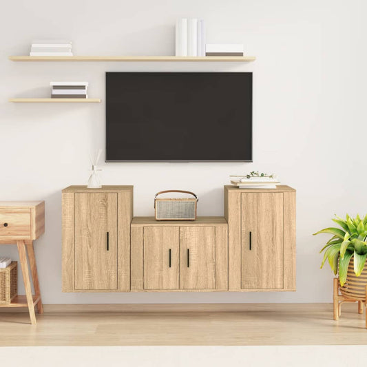 Ensemble de meubles TV 3 pièces en bois de chêne Sonoma
