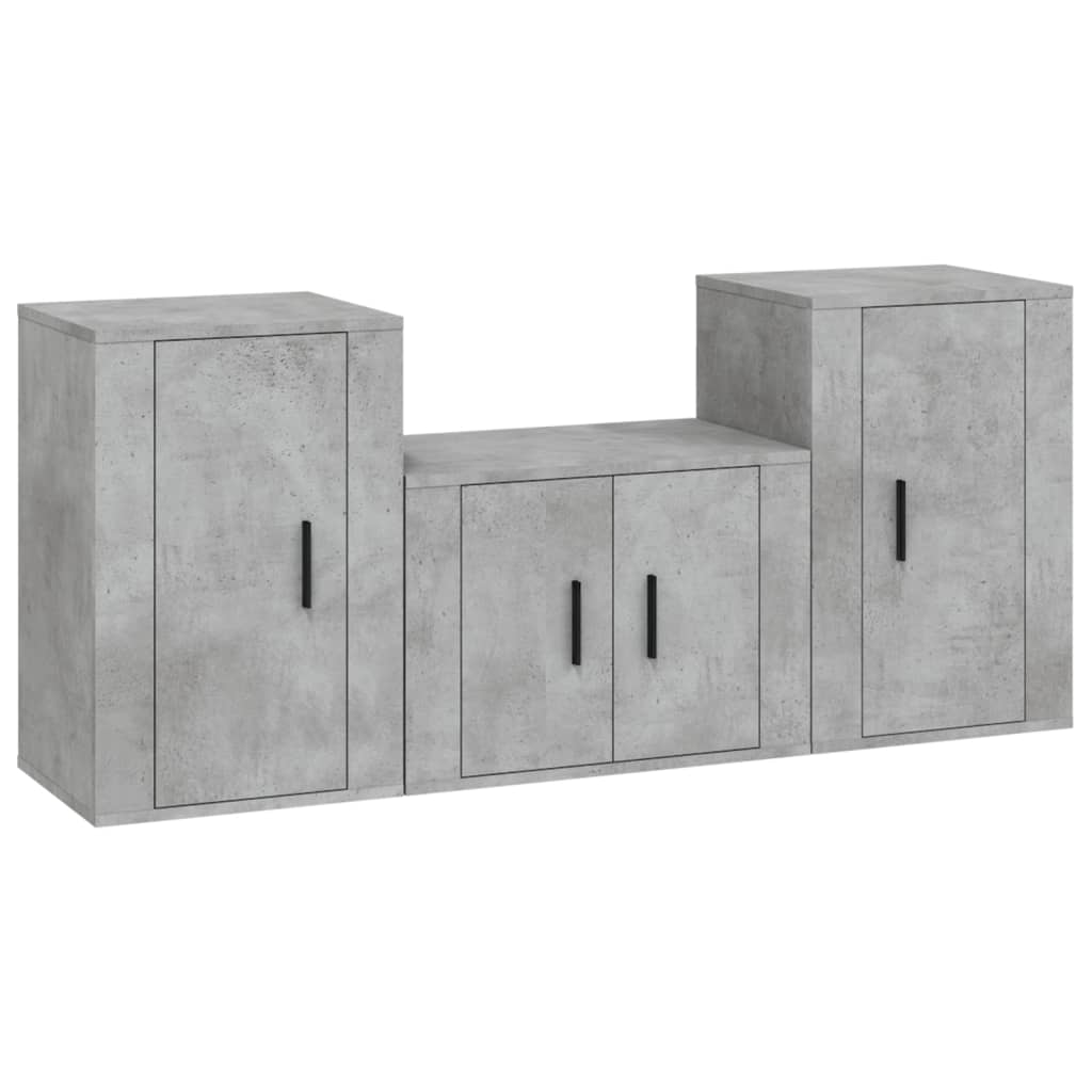Ensemble de meubles TV 3 pièces en béton gris à base de bois