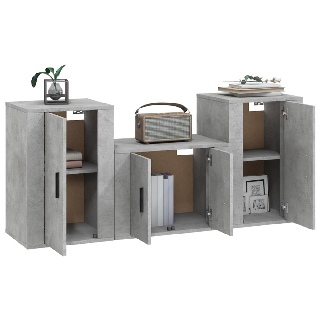 Ensemble de meubles TV 3 pièces en béton gris à base de bois