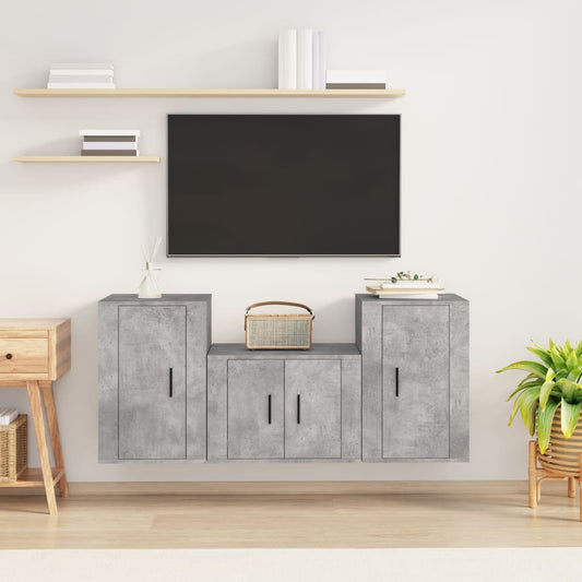 Ensemble de meubles TV 3 pièces en béton gris à base de bois