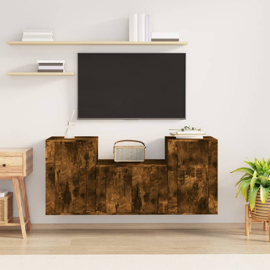 Ensemble de meubles TV 3 pièces en bois de chêne fumé
