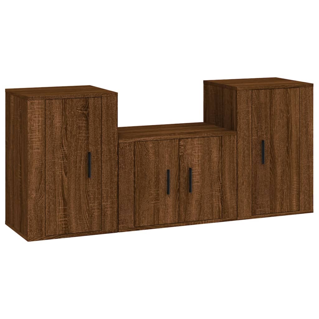 Ensemble de meubles TV 3 pièces en bois aspect chêne brun