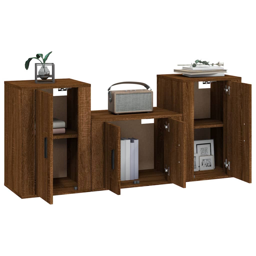 Ensemble de meubles TV 3 pièces en bois aspect chêne brun