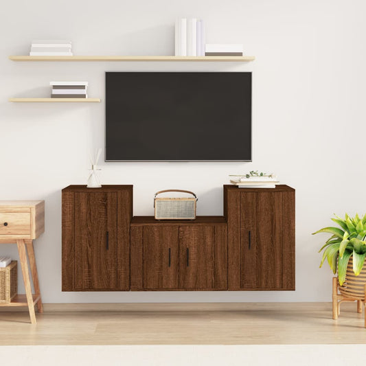 Ensemble de meubles TV 3 pièces en bois aspect chêne brun