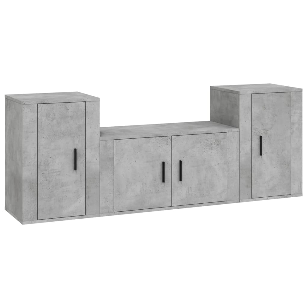Ensemble de meubles TV 3 pièces en béton gris à base de bois