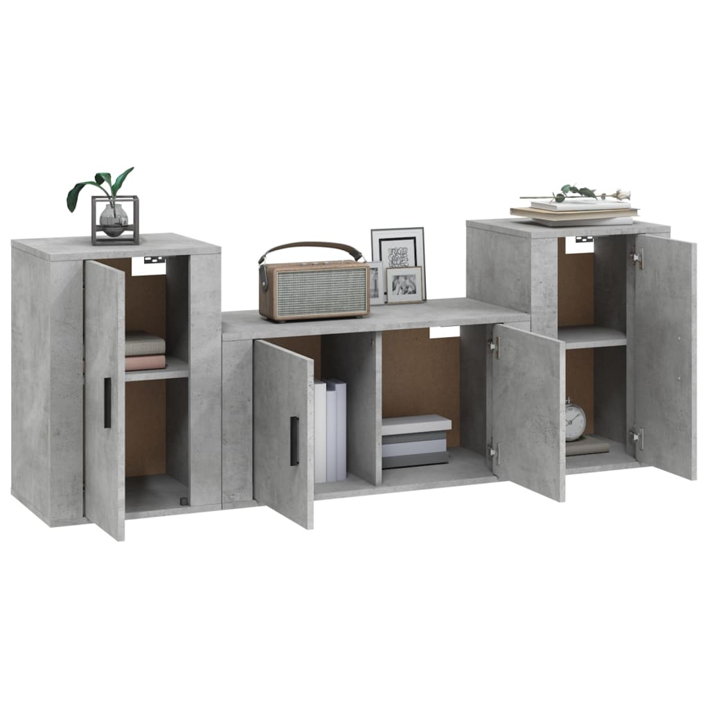Ensemble de meubles TV 3 pièces en béton gris à base de bois