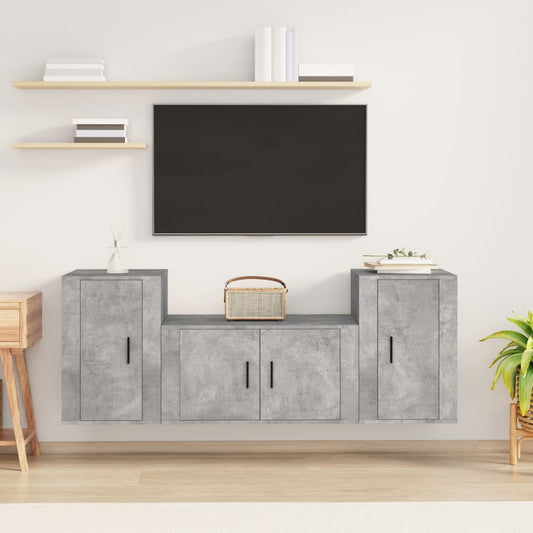 Ensemble de meubles TV 3 pièces en béton gris à base de bois
