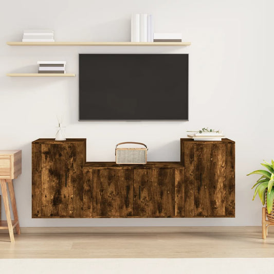Ensemble de meubles TV 3 pièces en bois de chêne fumé