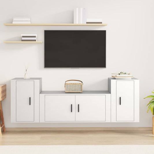 Ensemble de meubles TV 3 pièces en bois blanc