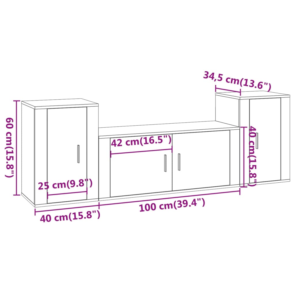 3-tlg. TV-Schrank-Set Sonoma-Eiche Holzwerkstoff