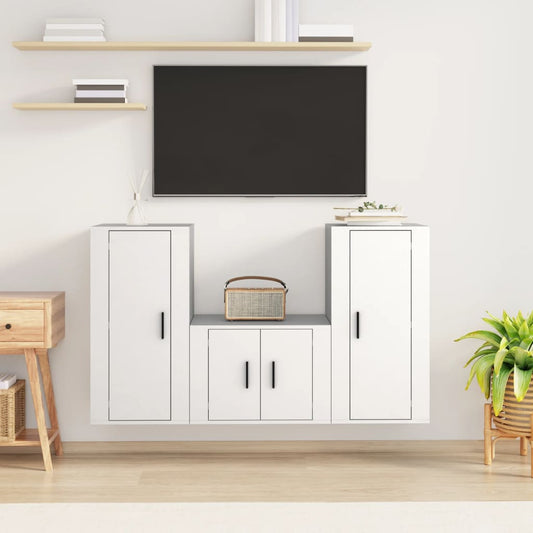 Ensemble de meubles TV 3 pièces en bois blanc