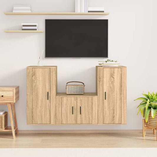Ensemble de meubles TV 3 pièces en bois de chêne Sonoma