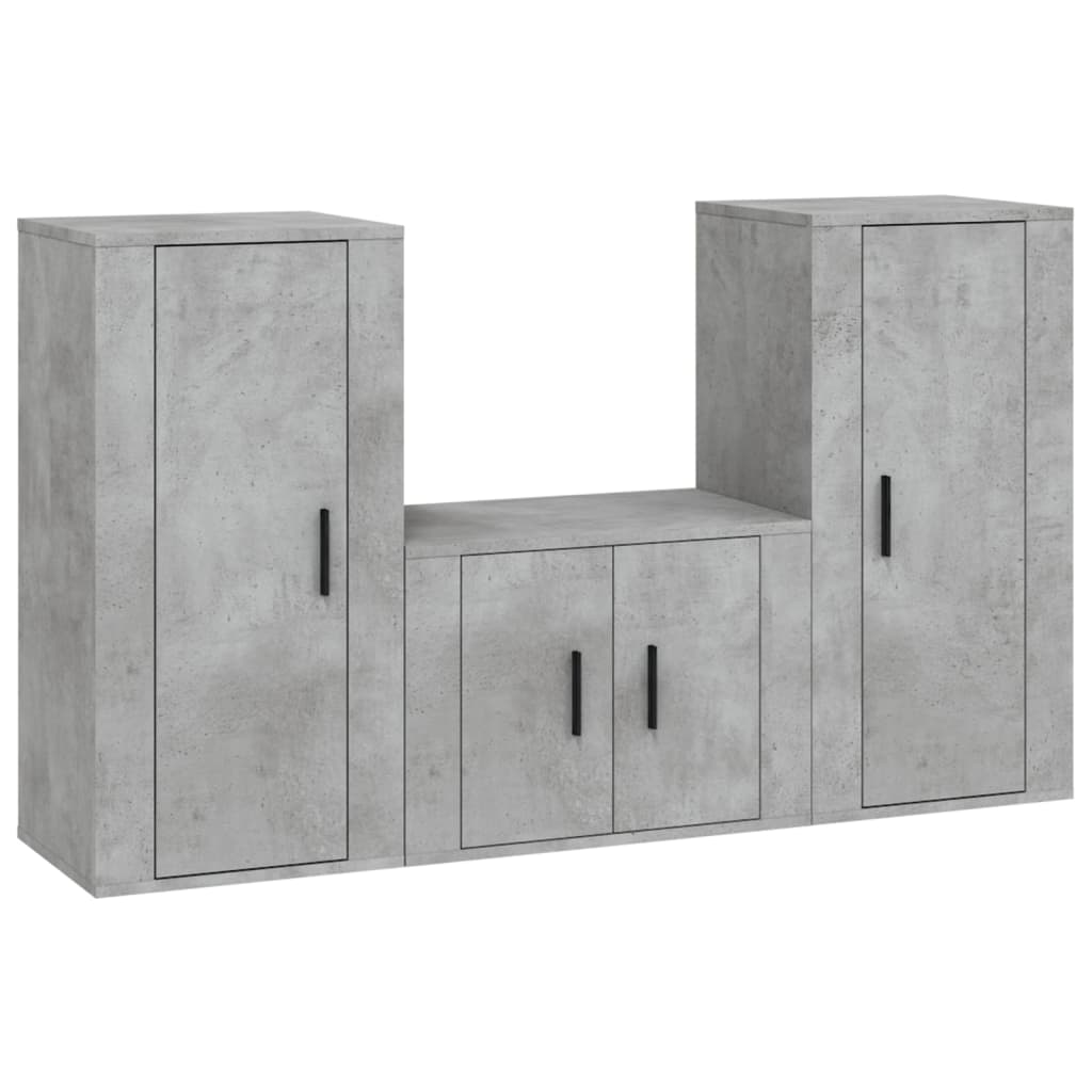 Ensemble de meubles TV 3 pièces en béton gris à base de bois
