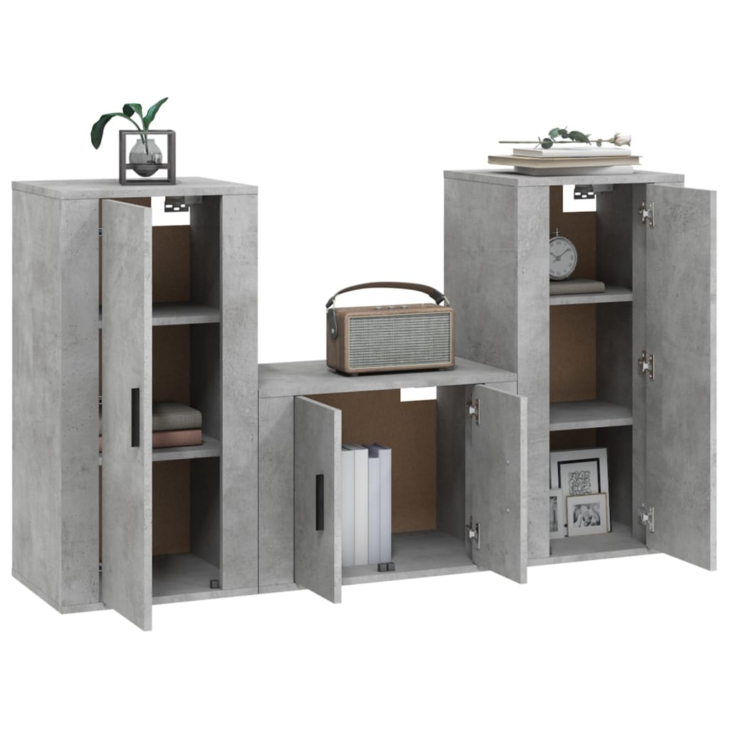 Ensemble de meubles TV 3 pièces en béton gris à base de bois