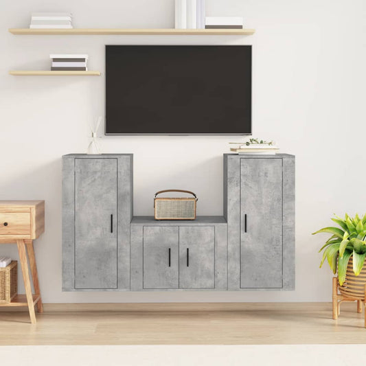 Ensemble de meubles TV 3 pièces en béton gris à base de bois