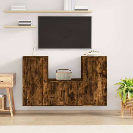 Ensemble de meubles TV 3 pièces en bois de chêne fumé