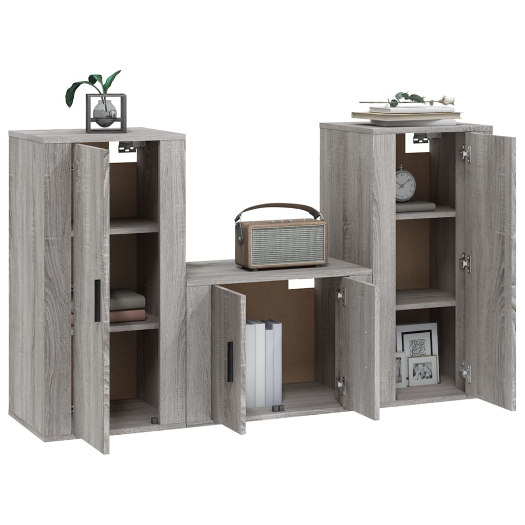 Ensemble de meubles TV 3 pièces, en bois de Sonoma gris