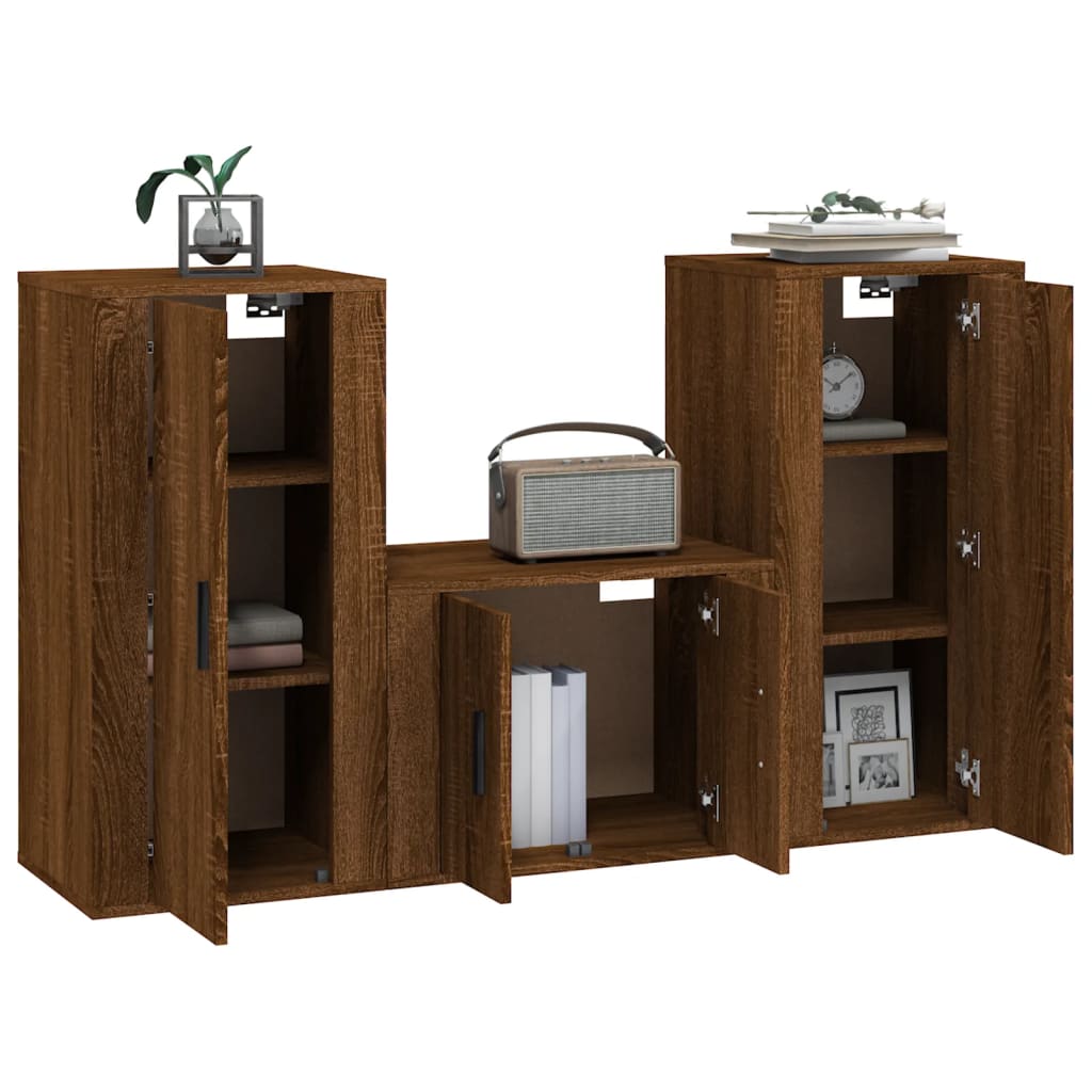 Ensemble de meubles TV 3 pièces en bois aspect chêne brun