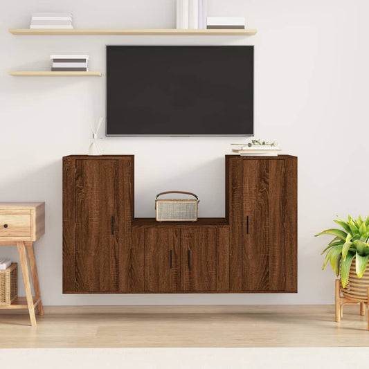 Ensemble de meubles TV 3 pièces en bois aspect chêne brun