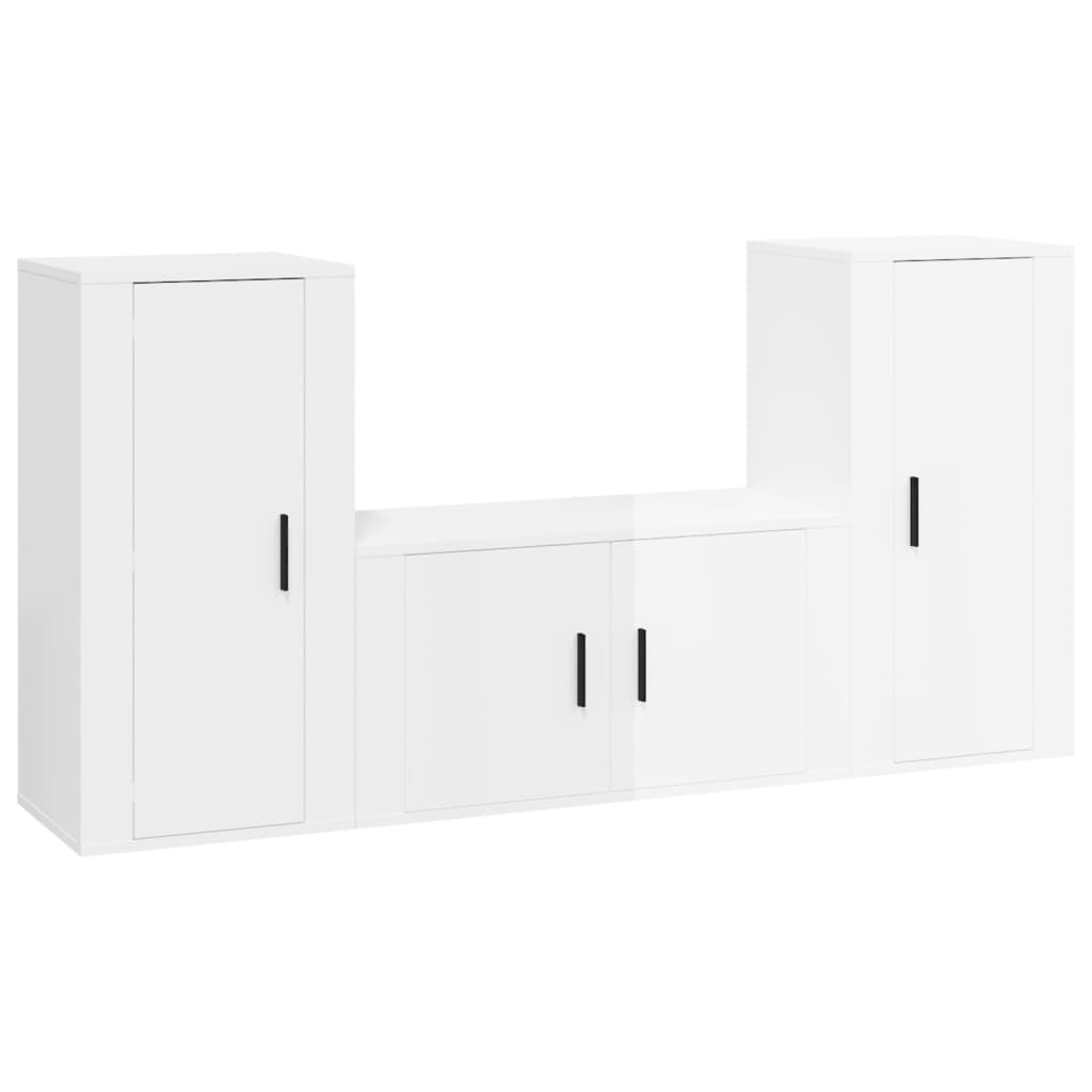 Ensemble de meubles TV 3 pièces, blanc brillant, matériau à base de bois