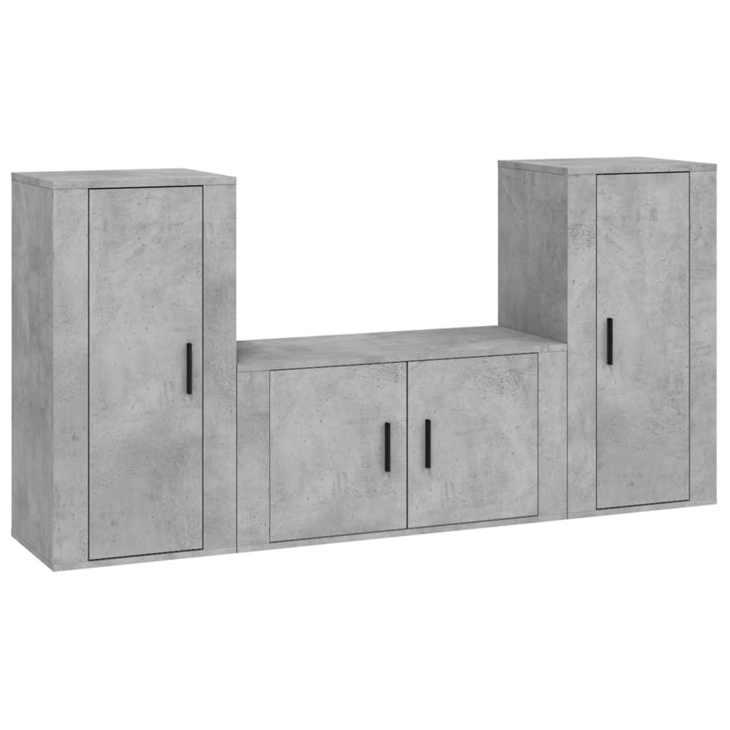 Ensemble de meubles TV 3 pièces en béton gris à base de bois